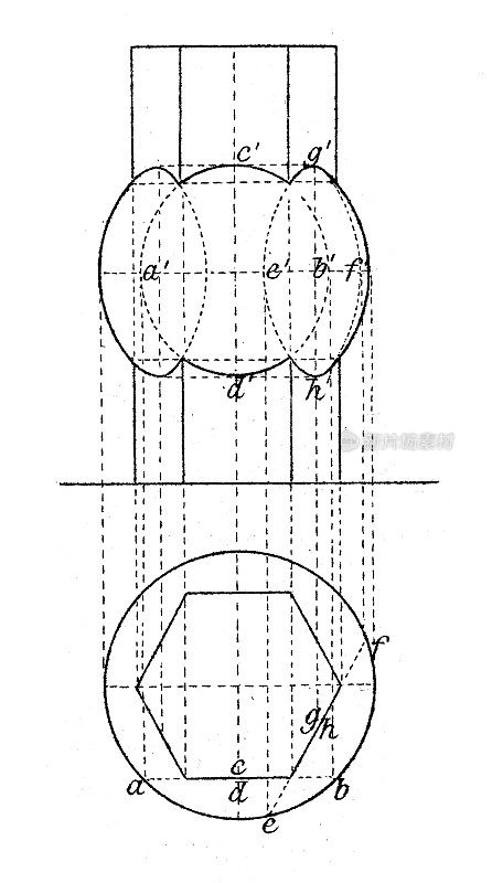 古董插图，数学和几何:投影和交叉