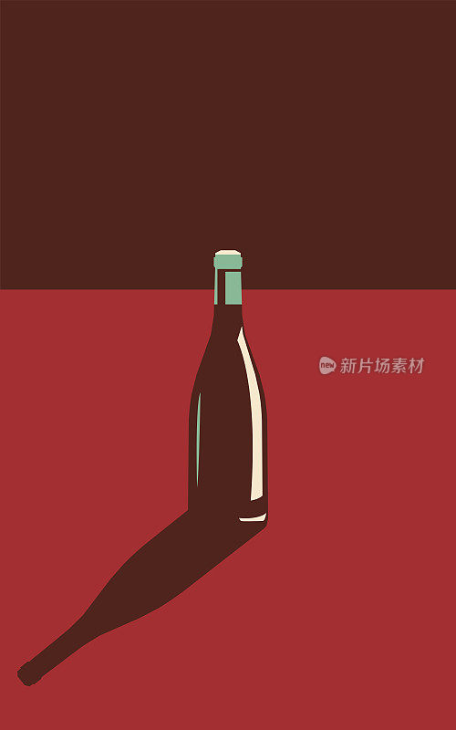 矢量插图一瓶葡萄酒在时尚的颜色在一个最小的风格