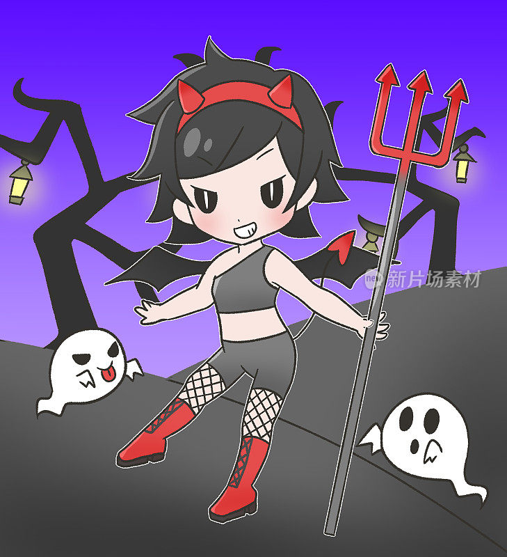 女孩打扮的魔鬼背景可用的插图