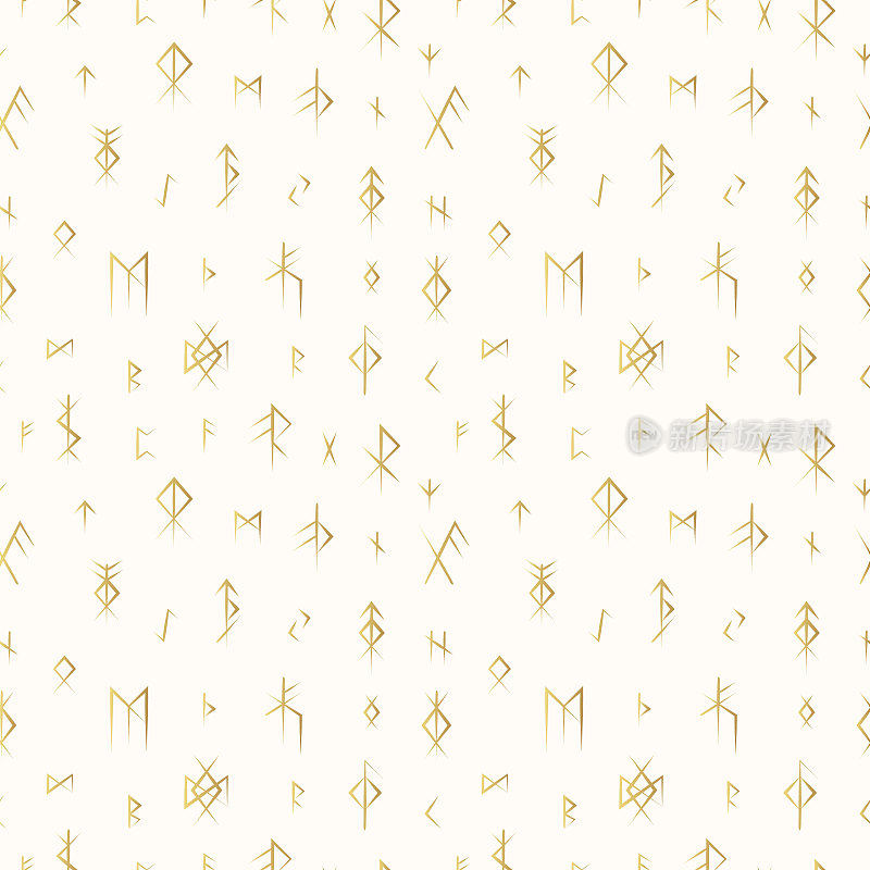 维京符文金色无缝图案。抽象矢量插图的背景，纺织，纸包装，包装纸和墙纸。