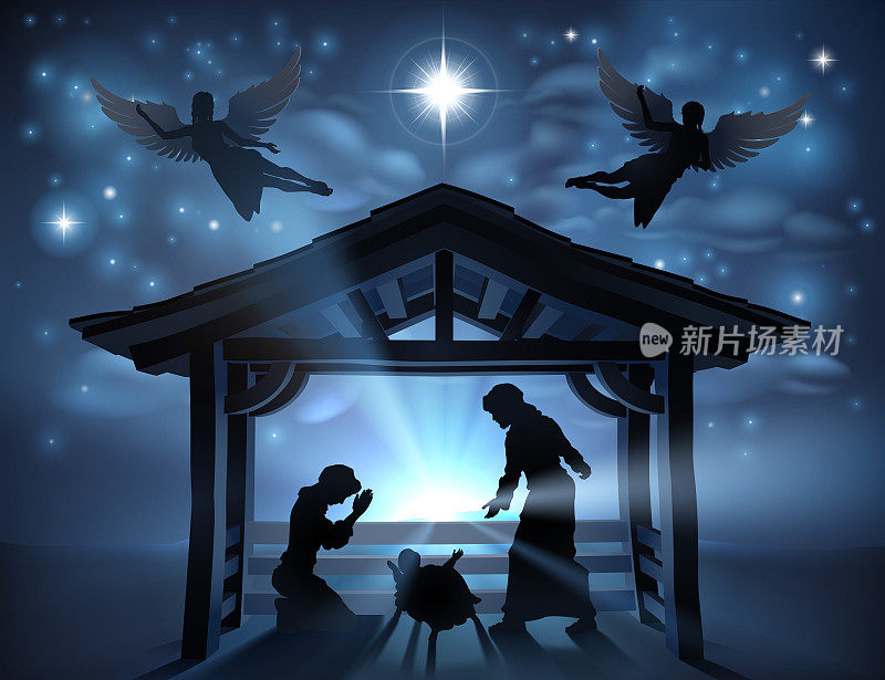 圣诞诞生场景耶稣马槽剪影