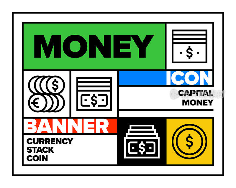 金钱线图标集和横幅设计