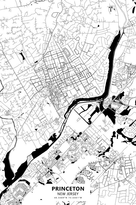 普林斯顿，新泽西州，美国矢量地图