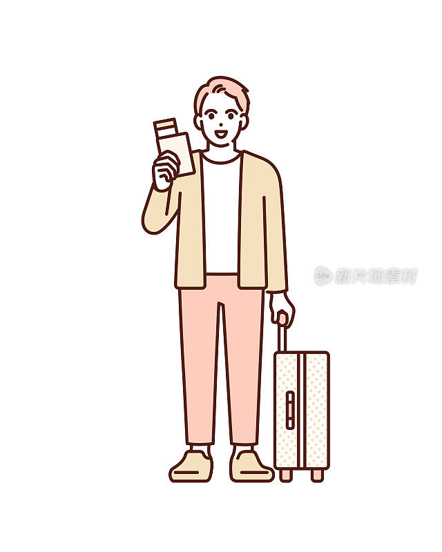剪贴画的人与护照和手提箱。一个商务人士去旅行的插图。
