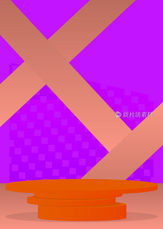 浅红色、紫色和橙色圆柱基座基座。摘要实物产品展示。最小的几何舞台展示展示。