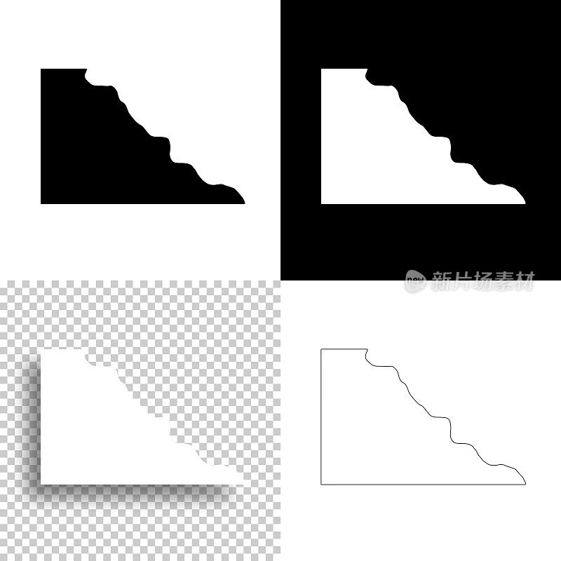 南达科他州的格雷戈里县。设计地图。空白，白色和黑色背景
