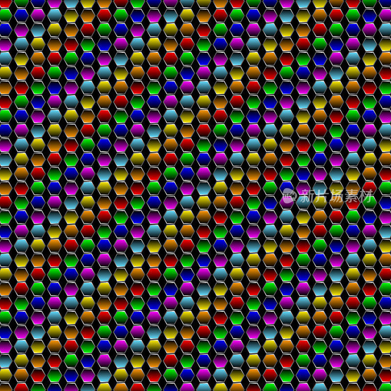 矩阵条纹彩虹彩色图案等大小的六边形，每个梯度