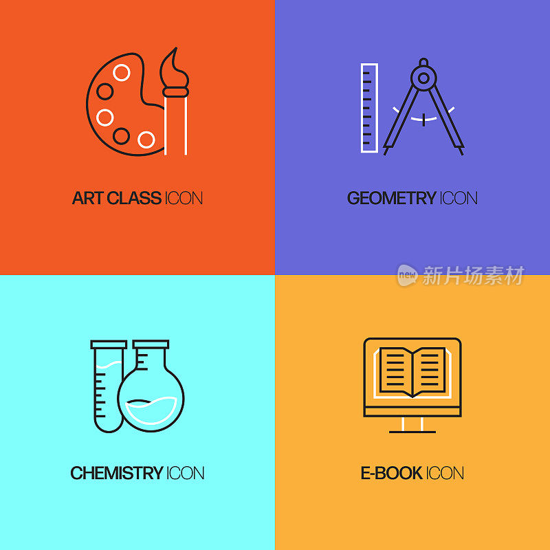 教育和学校相关的矢量细线图标。轮廓符号集合