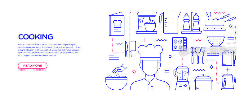 烹饪相关的网页横幅设计，标题，小册子，年度报告和书的封面