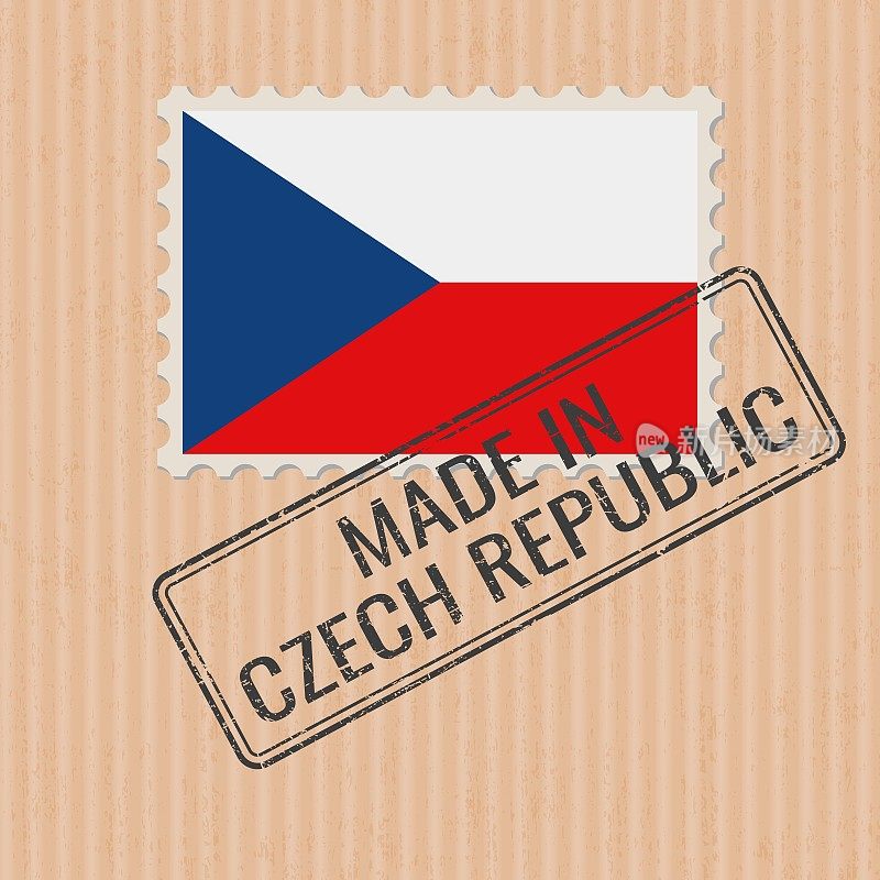 捷克共和国制造徽章矢量。捷克国旗贴纸。油墨印章隔离在纸张背景上。