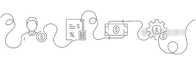 连续一行绘制会计图标的概念。单线矢量插图。金融、货币、会计、分析。