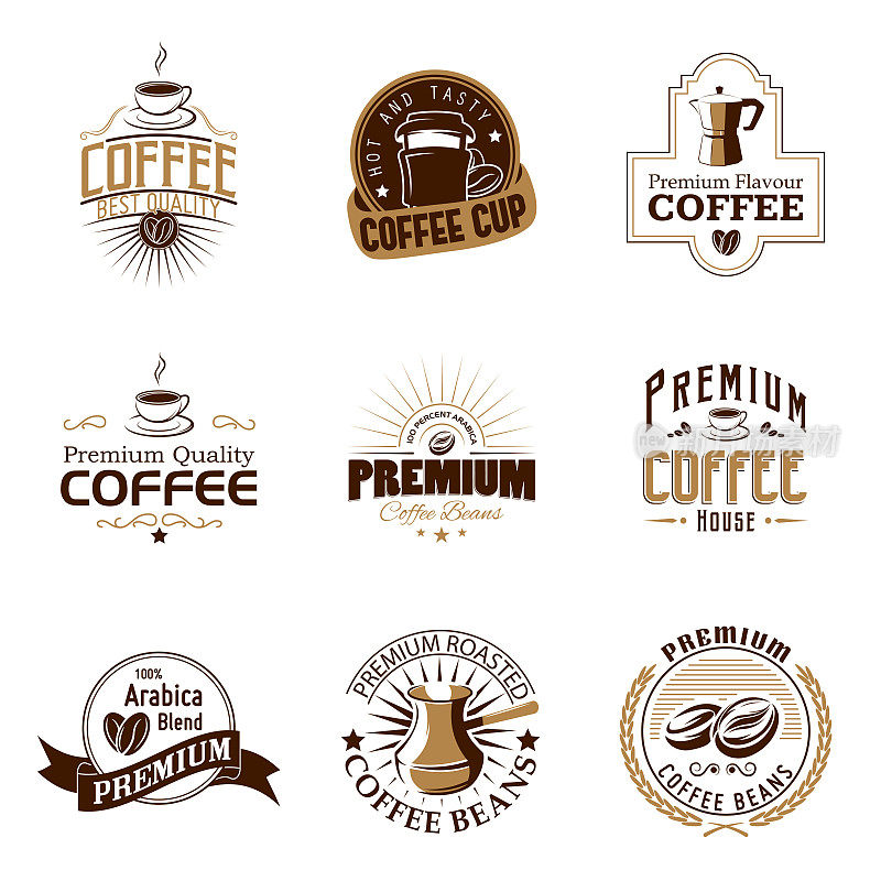 咖啡标签和徽章集