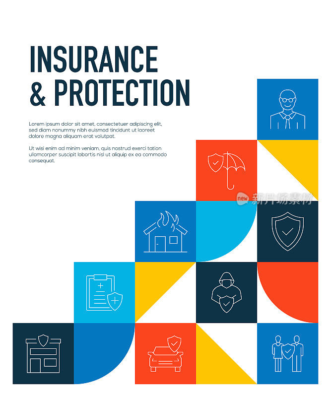 保险和保护相关的线条风格横幅设计的网页，标题，小册子，年度报告和书籍封面