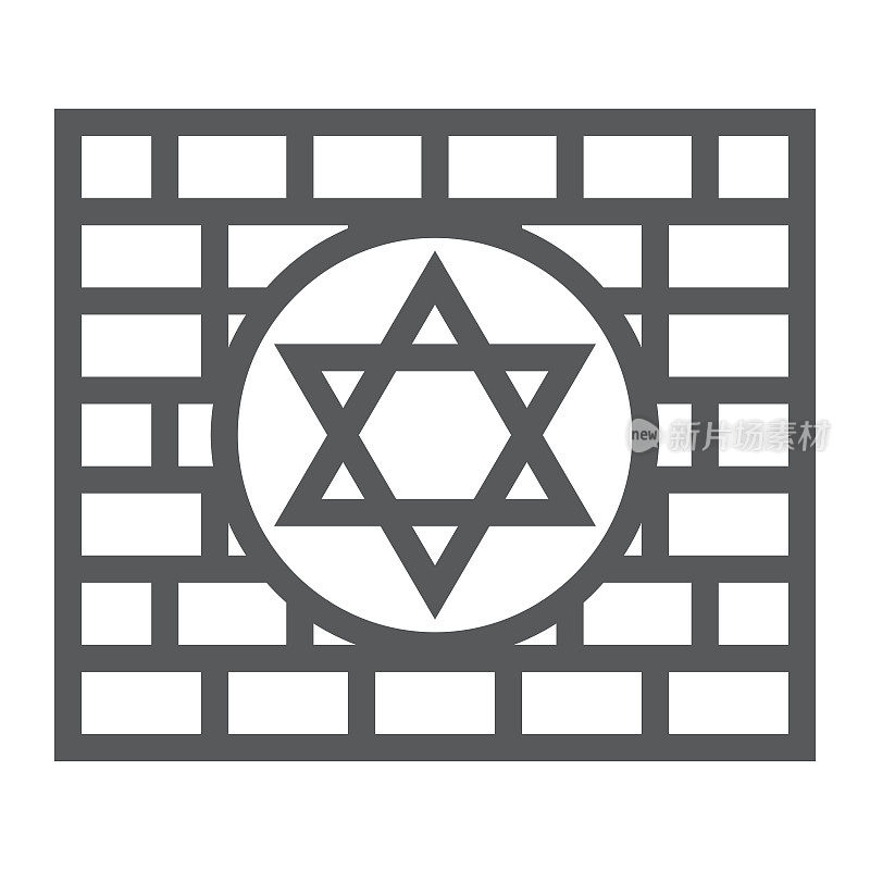 科特尔线图标，宗教和犹太教，犹太墙标志，矢量图形，白色背景上的线性图案。