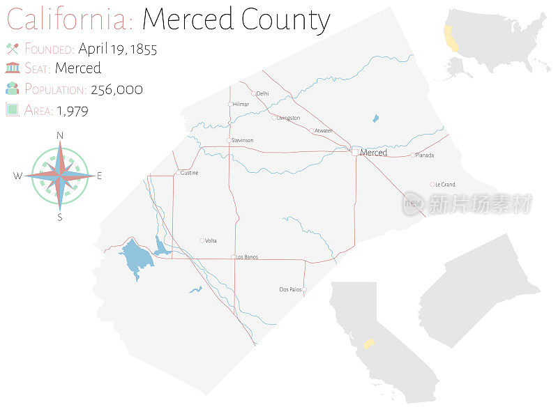 加州默塞德县的地图