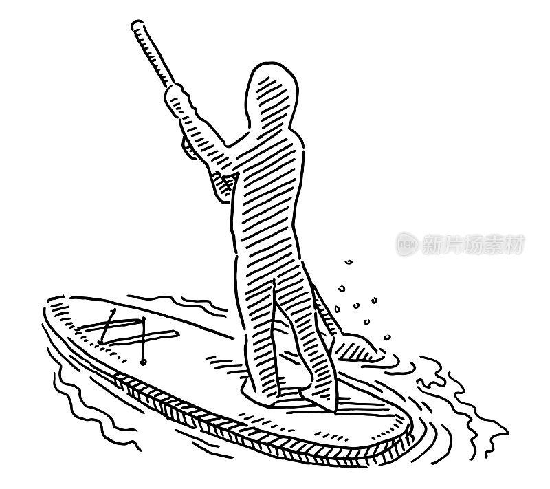 站立划桨冲浪人体图形水上运动绘图