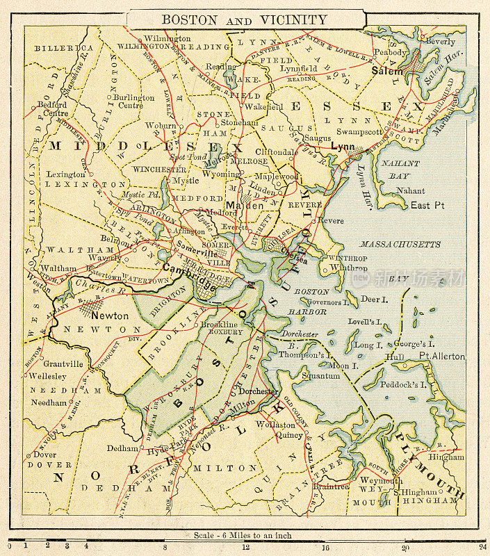 波士顿及附近地区，1881年地图