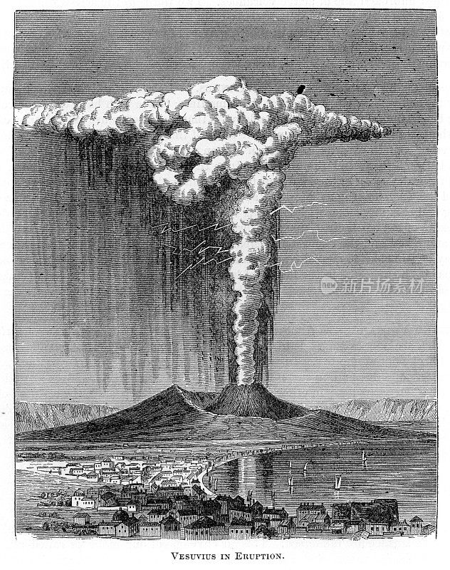 维苏威火山在喷发中雕刻了1886年