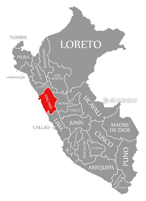 现金在秘鲁地图上用红色标出