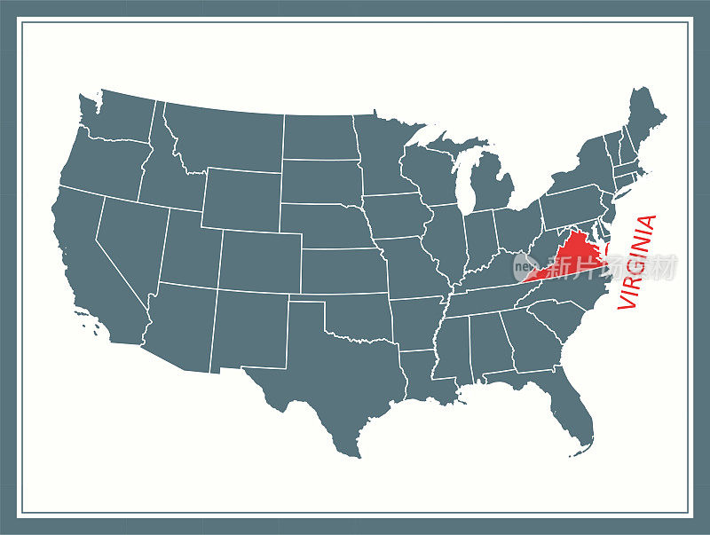 弗吉尼亚轮廓矢量地图美国可打印