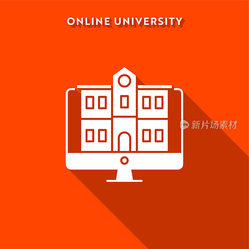 在线大学图标与长阴影和像素完美。