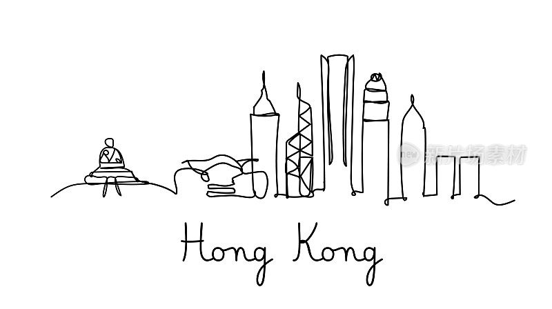 一线风格香港城市天际线-简约现代简约风格矢量