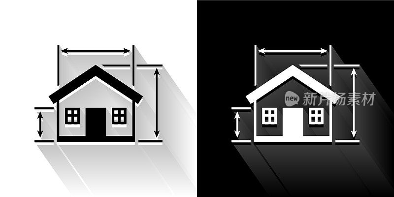 建筑模型黑色和白色图标与长阴影