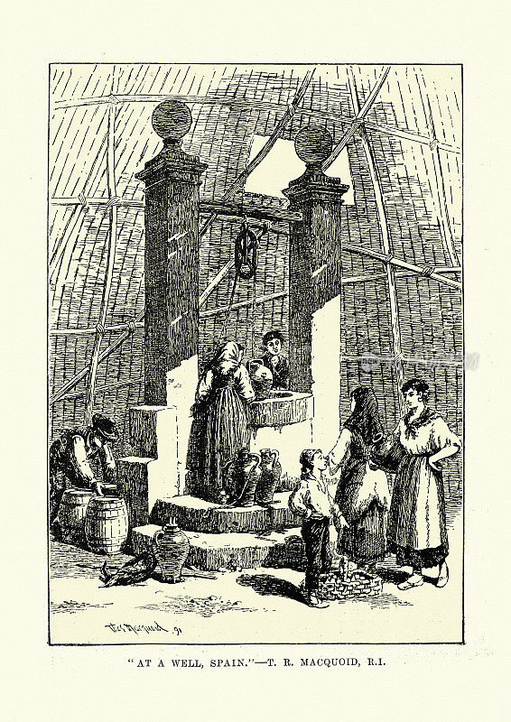 19世纪的西班牙，妇女从井里打水