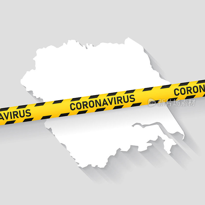 约克郡和亨伯带冠状病毒警告胶带的地图。Covid-19爆发