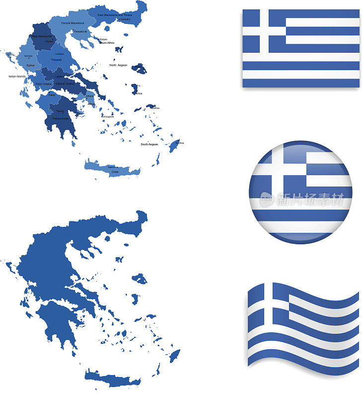 希腊地图和旗帜收藏