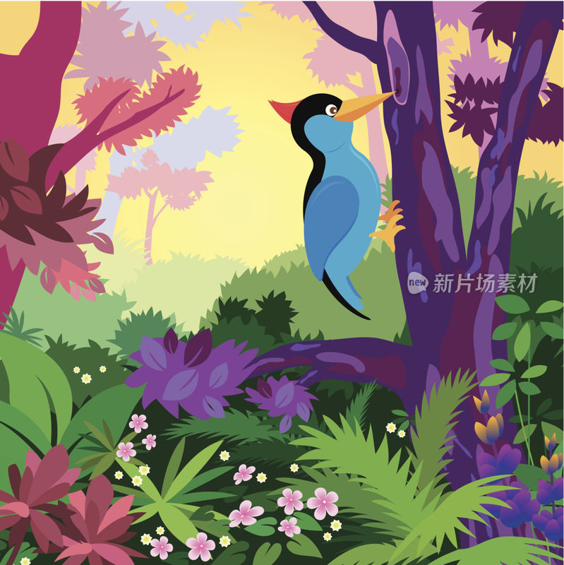 美丽的啄木鸟啄木鸟在树上