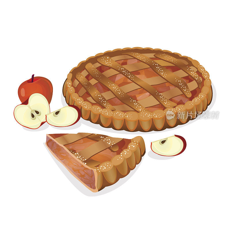 苹果派配水果，切成片孤立。传统自制的美味
