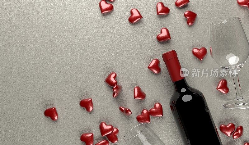 红酒瓶，玻璃和红心