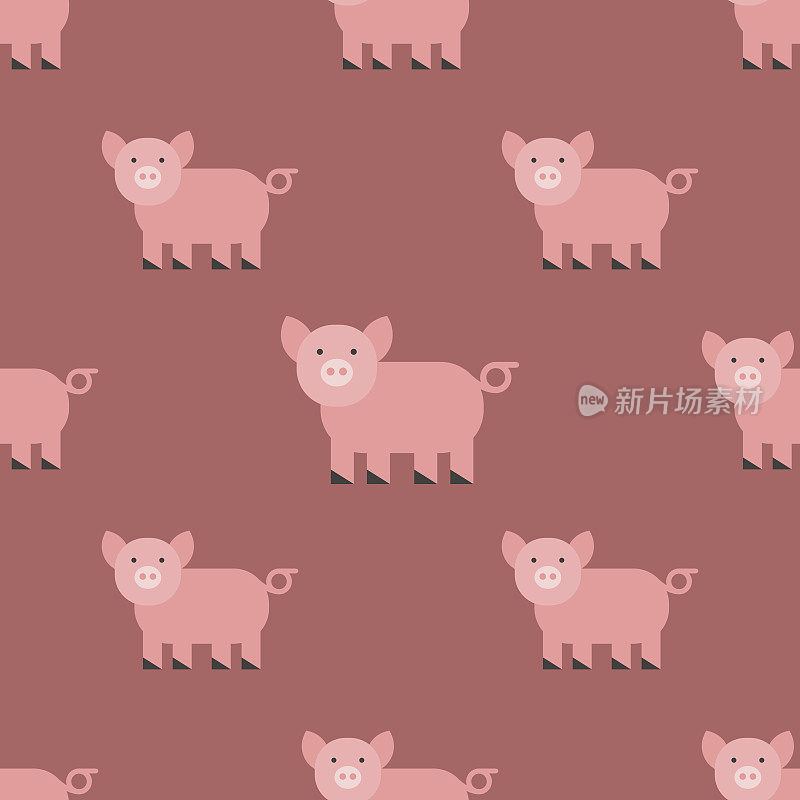 可爱的小猪卡通动物无缝图案农场哺乳动物家小猪字符矢量插图