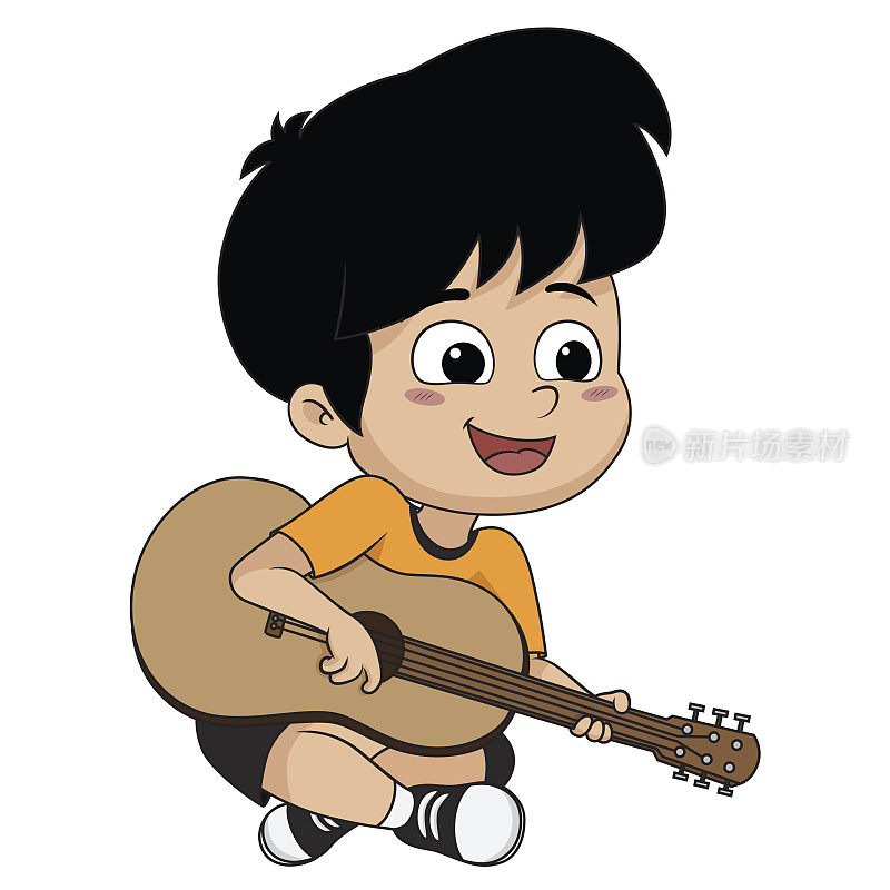 这孩子弹吉他。音乐使孩子们集中精神，并帮助他们吸食强效药物。