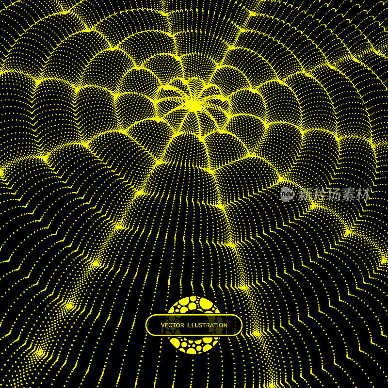 动态粒子数组。流动粒子波。波浪网格背景。3d抽象矢量插图。