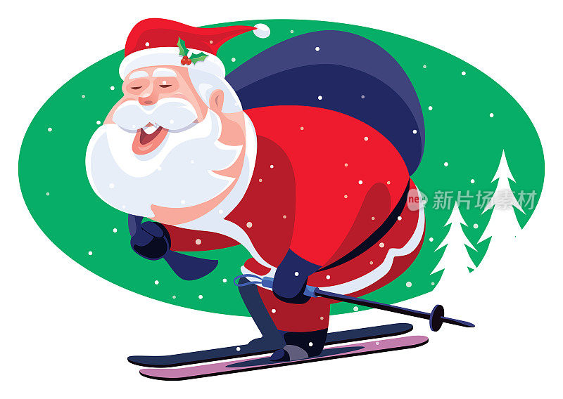 快乐的圣诞老人滑雪