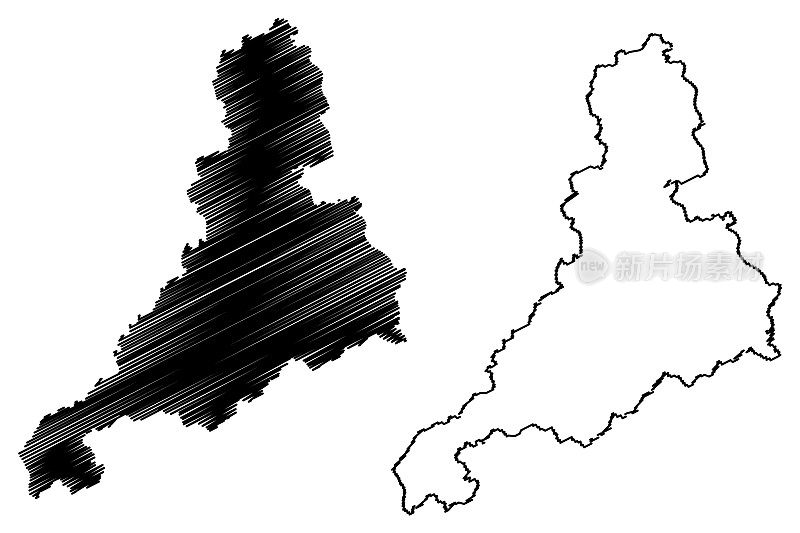 济南市(中华人民共和国山东省)地图矢量插图，手绘济南市或济南地图
