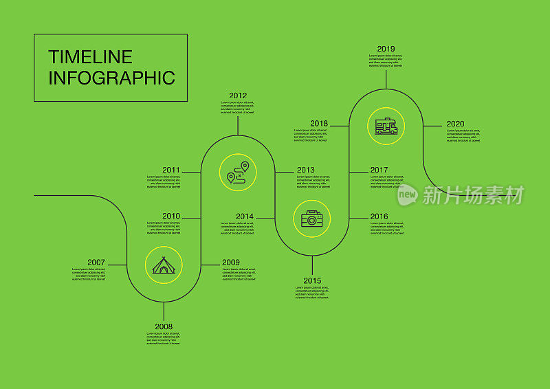 信息图表设计模板。帐篷，路线，摄影，大篷车图标有4个选择或步骤。