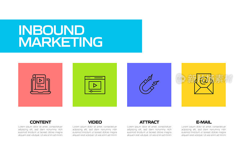 入站营销相关线路图标。向量符号说明。