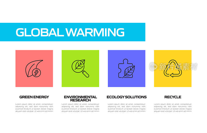 全球变暖相关线图标，轮廓矢量符号插图。