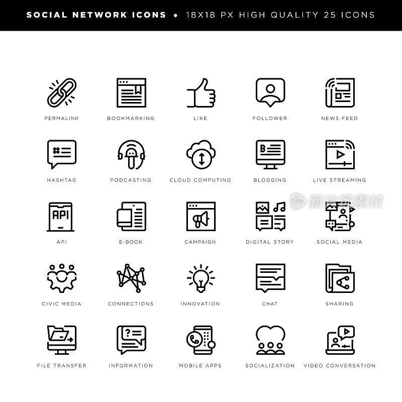 社交网络图标用于社交媒体、连接、社交等。