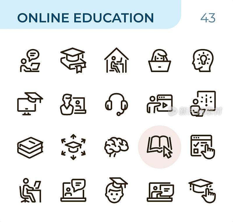 在线教育-像素完美的单色线图标
