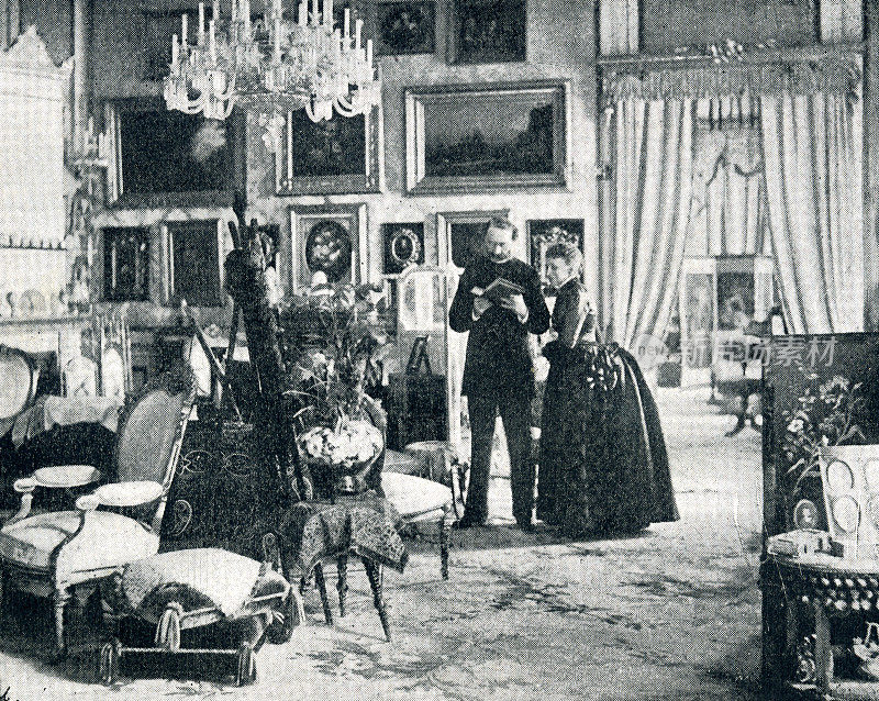 19世纪丹麦国王和王后在图书馆