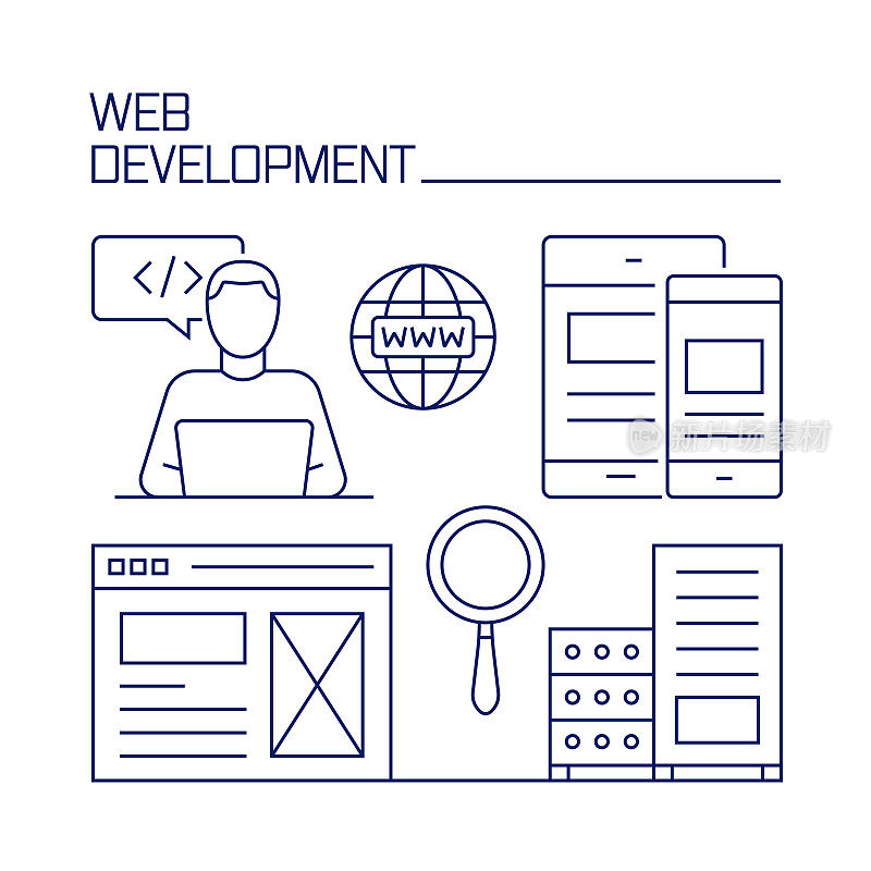 网页开发相关设计元素。使用大纲图标的模式设计。