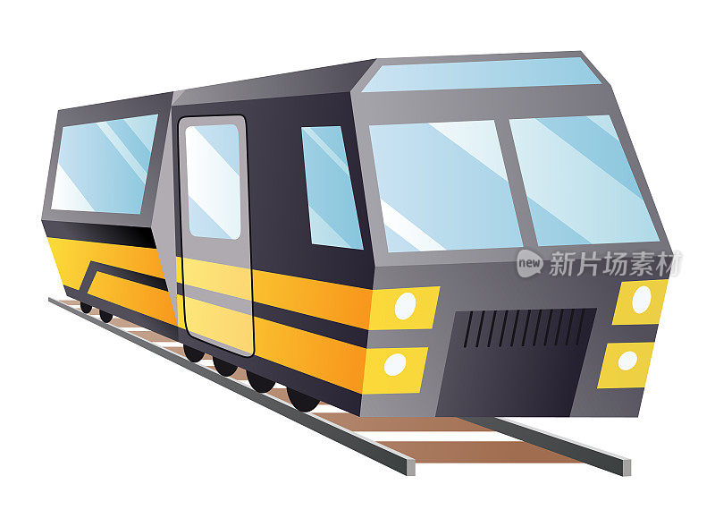 火车引擎平面卡通。铁路旅客列车或车厢火车运输铁路，马车运输机车，马车运输旅客