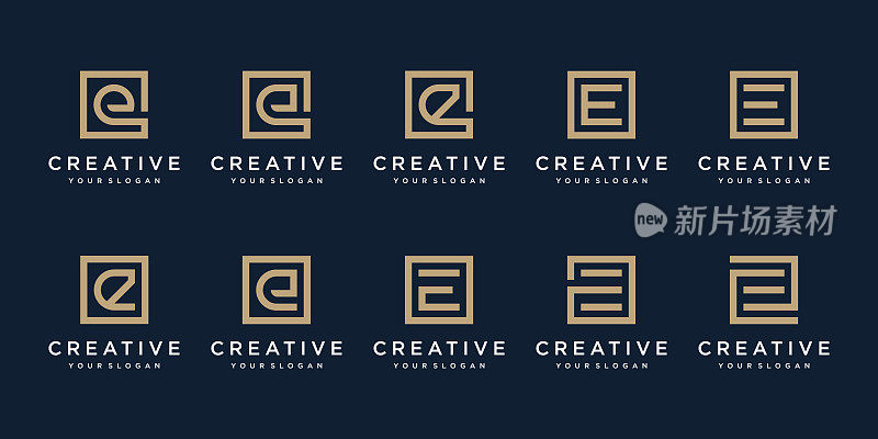 套Logo设计字母E与方形风格。向量模板