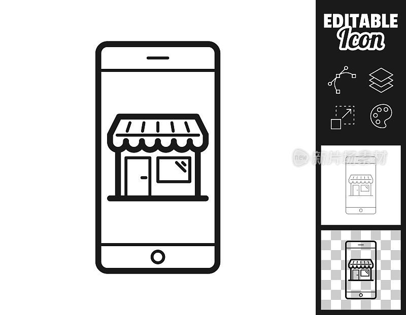 用智能手机网购。图标设计。轻松地编辑