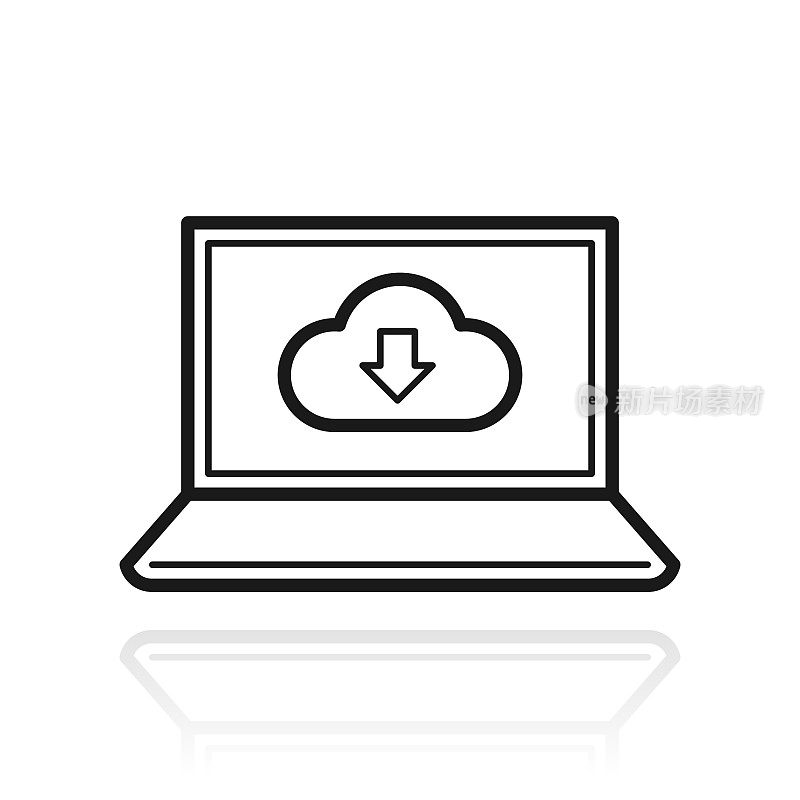 云下载到笔记本电脑。白色背景上反射的图标