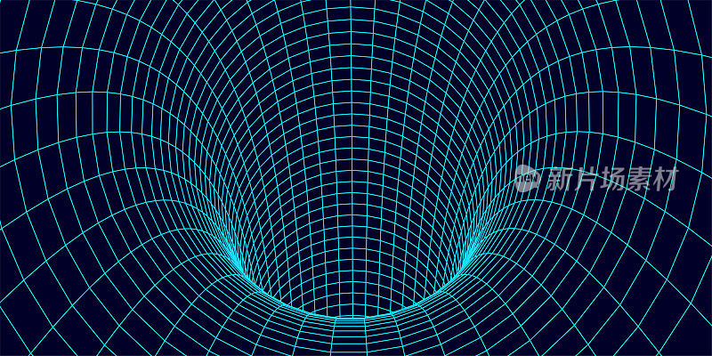 线框抽象隧道。3D隧道网格。未来的3d传送门。网络网络技术。矢量插图。